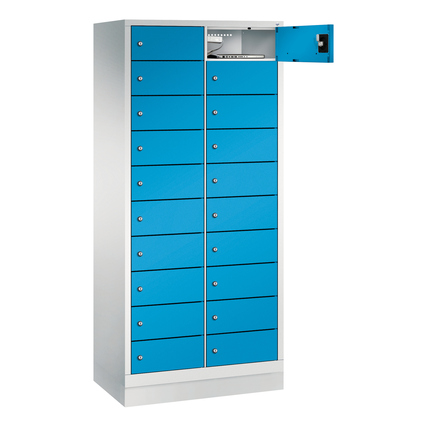 C+P Schließfachschrank Evolo48 Notebooks, Tablets, Smartphones 2 x 10 Fächer Stahl, lackiert Farbe der Front: lichtblau