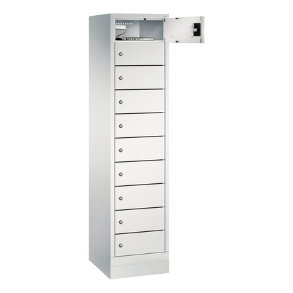 C+P Schließfachschrank Evolo48 Notebooks, Tablets, Smartphones 10 Fächer Stahl, lackiert Farbe der Front: lichtgrau