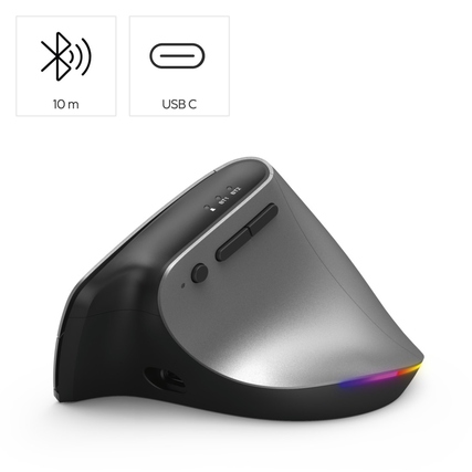 Ergonomische optische PC-Maus mit vertikaler Form und buntem RGB-Farbwechsel.