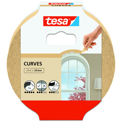 tesa® Kreppband KURVEN Innenbereich 25 mm x 25 m (B x L) Naturkautschuk beige
