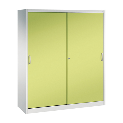 C+P Schiebetürenschrank Acurado 1.600 x 1.950 x 500 mm (B x H x T) 8 Fachböden Stahl, lackiert Farbe der Front: clowngrün Farbe des Korpus: lichtgrau