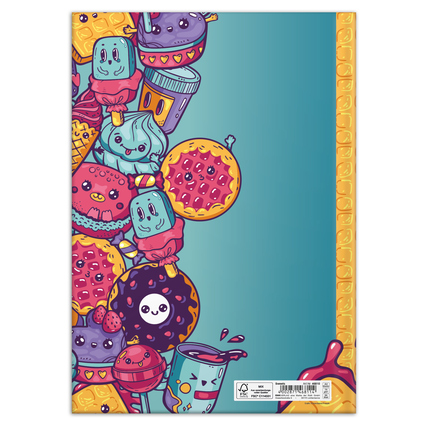 Bunte Kladde im DIN A4 Format mit süßen Motiven auf dem Umschlag.