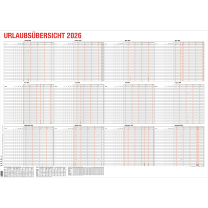 GÜSS® Urlaubsübersicht 2026 110 x 84 cm(B x H) Karton schwarz/rot
