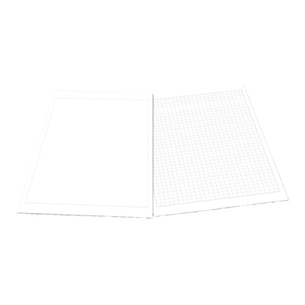 Kariertes Flipchartpapier mit einer leeren Seite und einer karrierten Seite.