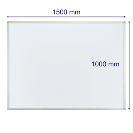 Weißes Whiteboard mit Aluminiumrahmen, 150 x 100 cm, in Hoch- oder Querformat montierbar.