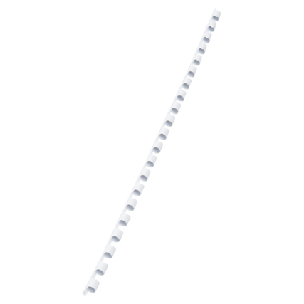 Weißer Plastikbinderücken mit 6 mm Stärke und gelochten Löchern für Bindesysteme.