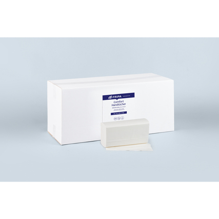 Papierhandtücher in einer offenen Verpackung auf einem neutralen Hintergrund.