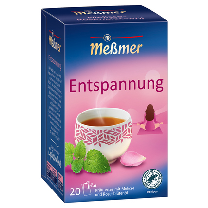 Meßmer Tee Entspannung Kräutertee mit Rooibos, Melisse, Rosenblütenöl 20 Btl./Pack.