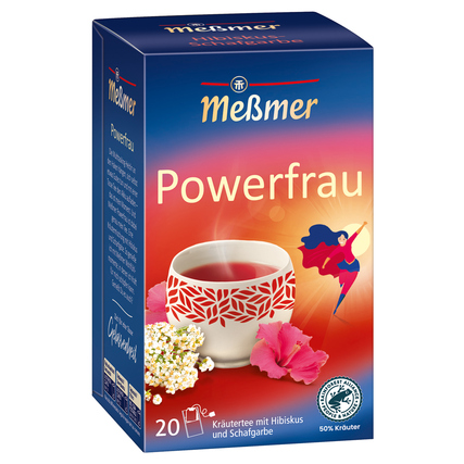 Meßmer Tee Powerfrau Kräutertee mit Hibiskus, Schafgarbe 20 Btl./Pack.