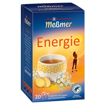 Meßmer Tee Energie Kräutertee mit Ingwer, Holunderblüten 20 Btl./Pack.