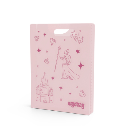 Rosa Heftbox mit königlichem Motiv, dekoriert mit einer Prinzessin und einer Burg.