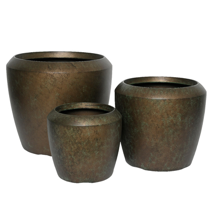 KAEMINGK Blumentopf Lewis 33, 5 x 30,5 cm, 44 x 39,5 cm, 55,6 x 48,4 cm (Ø x H) 30, 60, 120l Kunststoff, 100 % recycelt metall antik