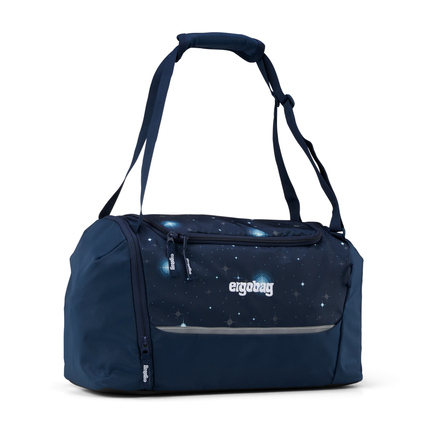 Dunkelblaue Sporttasche mit Schulterriemen und vorderem Fach im Sternedesign.