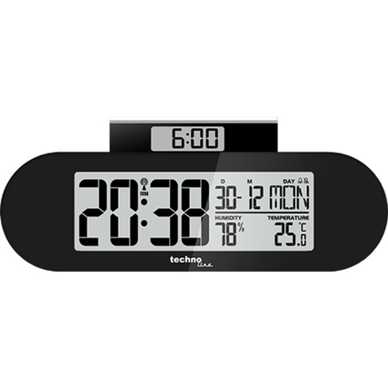 Funkgesteuerter Wecker mit großem Display, Zeitzoneneinstellung und Hintergrundbeleuchtung.