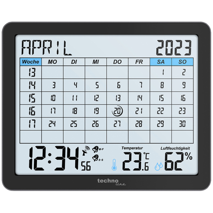 technoline® Digitalkalender WT 2600 17,2 x 14 x 2,5 cm (B x H x T) funkgesteuert Batterie schwarz