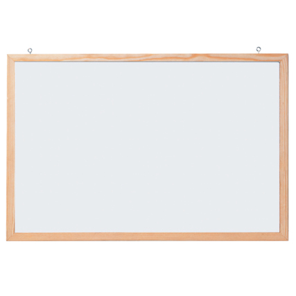 Weißes Memoboard mit Holzrahmen, 40 x 30 cm, an zwei Halterungen befestigt.