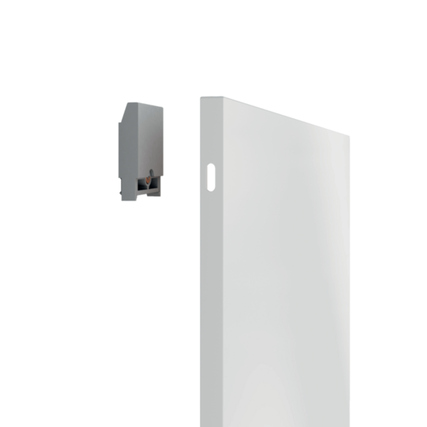 Rahmenloses Whiteboard mit einem Montageelement, das eine einfache Verbindung zeigt.