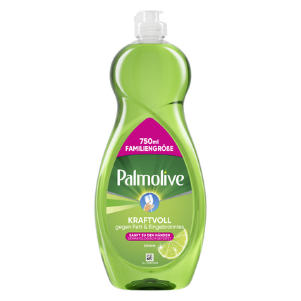 Grüne Flasche mit Palmolive Geschirrspülmittel, 750 ml, Limone-Duft, für starkes Fett.