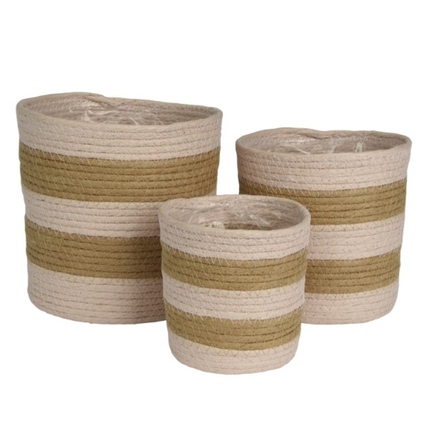 DECORIS Blumentopf 14 x 14 cm, 18 x 18 cm, 21 x 21 cm (Ø x H) Papierseil beige/braun