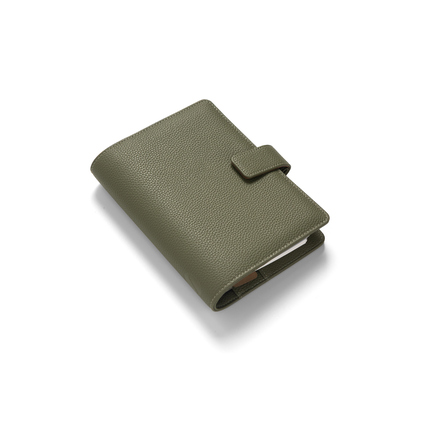 Olivenfarbener, geschlossener Filofax Camden Personal Organiser aus Kunstleder.
