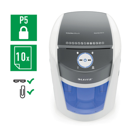 Leitz Aktenvernichter IQ OptiMax 550 P-5 Papier, Heftklammern, Büroklammern Partikelschnitt weiß