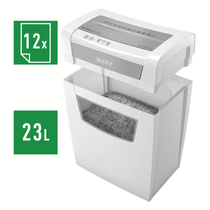 Eleganter, schmaler Aktenvernichter mit transparentem Auffangbehälter und Touch-Control.