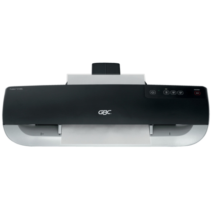 Laminiergerät in Schwarz mit Bedientasten und offenem Schlitz für Papiere, Ansicht von oben.