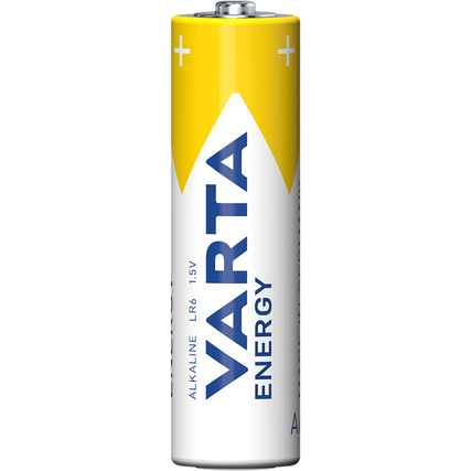 Varta Energy AA Batterie in gelb-weißer Verpackung mit positiven und negativen Polen.