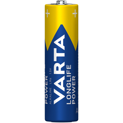 Batterie AA/Mignon in Blau-Gelb mit Beschriftung "Longlife Power" und Pluszeichen oben.