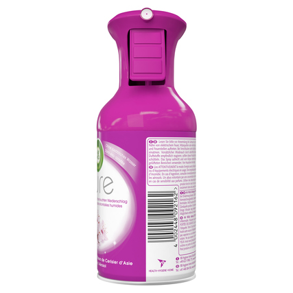 Lila Raumspray-Flasche mit Druckkopf und Etikett zur Kennzeichnung auf der Rückseite.