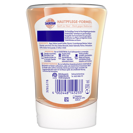 Flüssigseife mit Manuka Honig in einer transparenten Flasche mit rückseitiger Inhaltsstoffliste.