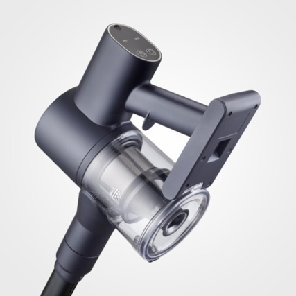 Beutelloser Staubsauger mit transparentem Staubbehälter und ergonomischem Griff.