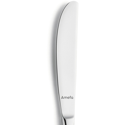 Edelstahlmesser mit glatter Klinge und eingraviertem Markennamen.