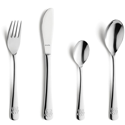 Amefa Besteckgarnitur Mehrweg je 1 x Messer, Gabel, Löffel, Dessertlöffel Edelstahl 18/10, poliert silber TEDDY BEAR