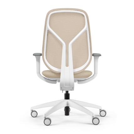 Bürodrehstuhl se:kit ohne Kopfstütze in creme, Rückansicht mit 2-D Armlehnen und Rollen.