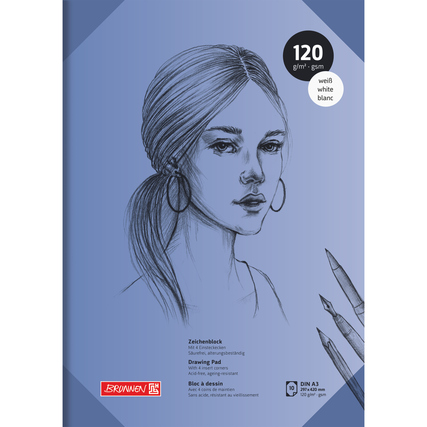 Zeichenblock mit stabilen Blättern in Leinenecken, geeignet für verschiedene Zeichenmaterialien.