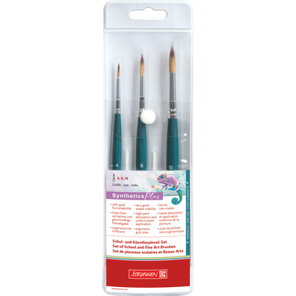 Pinselset mit drei synthetischen Pinseln in einer Verpackung mit Soft-Touch-Oberfläche.