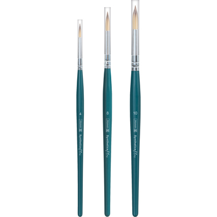 Drei Pinsel mit ergonomischem Griff in unterschiedlichen Größen auf hellem Hintergrund.