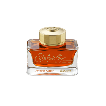 Glasbehälter mit goldfarbenem Deckel und orangefarbener Tinte namens Edelstein Ink Apricot Achat.