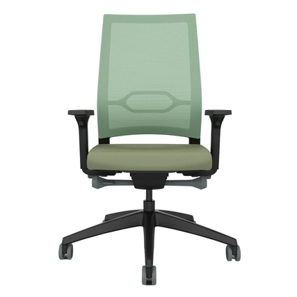Bürodrehstuhl mit hoher Rückenlehne und atmungsaktiver Membranbespannung in Grün.