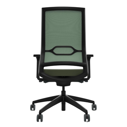 Bürodrehstuhl mit hoher Rückenlehne, atmungsaktiver Membranbespannung und 5-Sterne-Fußkreuz.