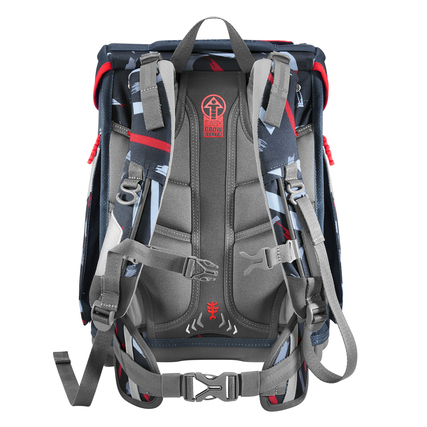 Rückansicht des Schulranzens mit verstellbaren Gurten und ergonomischer Rückenpolsterung.