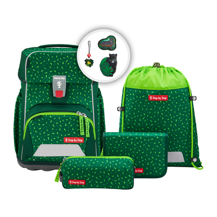 Step by Step Schulranzen BASIS 28 x 41 x 20 cm (B x H x T) 19l Magnetverschluss inkl. Sportbeutel, Federmäppchen (gefüllt mit Eberhard Faber Stiften), Schlampermäppchen Gewicht: 950g Polyester grün Green Graphics