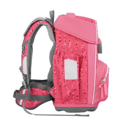 Schulranzen in Pink mit ergonomischem Rücken, seitlichen Taschen und isolierter Fronttasche.