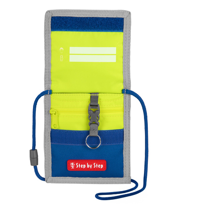 Brustbeutel mit Klarsichtfach, Reißverschluss und Sicherheitsverschluss, in leuchtenden Farben.