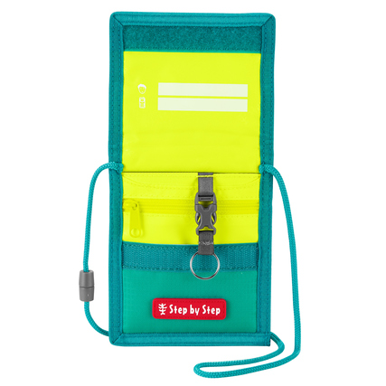 Brustbeutel in leuchtenden Farben mit Klarsichtfach, Reißverschluss und Schlüsselbefestigung.