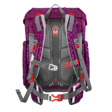 Schulranzen mit ergonomischem Rücken, verstellbaren Schulterträgern und reflektierenden Elementen.