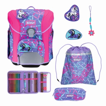 SCOUT Schulranzen Micro 30 x 37 x 24 cm (B x H x T) 19l Reißverschluss, Magnetverschluss inkl. Sportbeutel, Federmäppchen mit Staedtler Qualitätsbuntstiften, Schlamperetui, 2 x Funny Snaps Move, 1 x Anhänger Gewicht: 1.050g Polyester mehrfarbig Pony Love