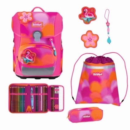 SCOUT Schulranzen Neo 30 x 38 x 27 cm (B x H x T) 21,5l Reißverschluss, Magnetverschluss inkl. Sportbeutel, Federmäppchen mit Staedtler Qualitätsbuntstiften, Schlamperetui, 2 x Funny Snaps Move, 1 x Anhänger Gewicht: 1.150g PES mehrfarbigFloridaSunset