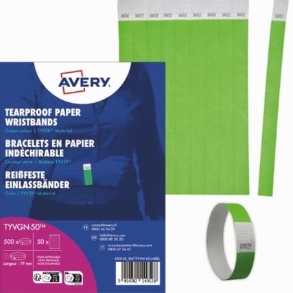 Neongrüne Einlassbänder aus reißfestem Material mit Verpackung und mehreren Bändern auf einem Bild.